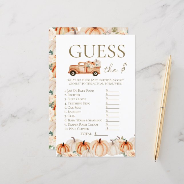 Papier Rustique Automne Floral Citrouille Camion Devinez  (Devant/Arrière en situation)