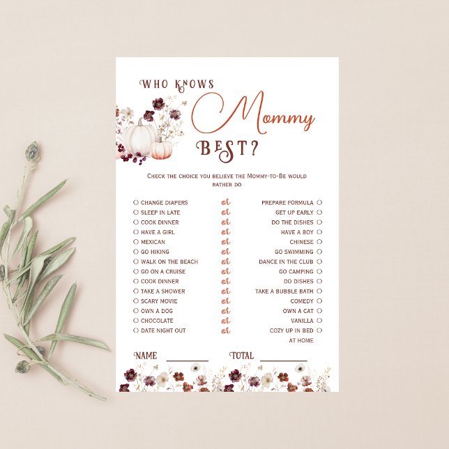 Papier Rustique Automne Floral Citrouille Qui Connaît Mam (Créateur téléchargé)