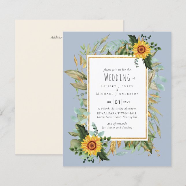 Papier Rustique BOHO Sunflowers Mariage de verdure (Devant / Derrière)