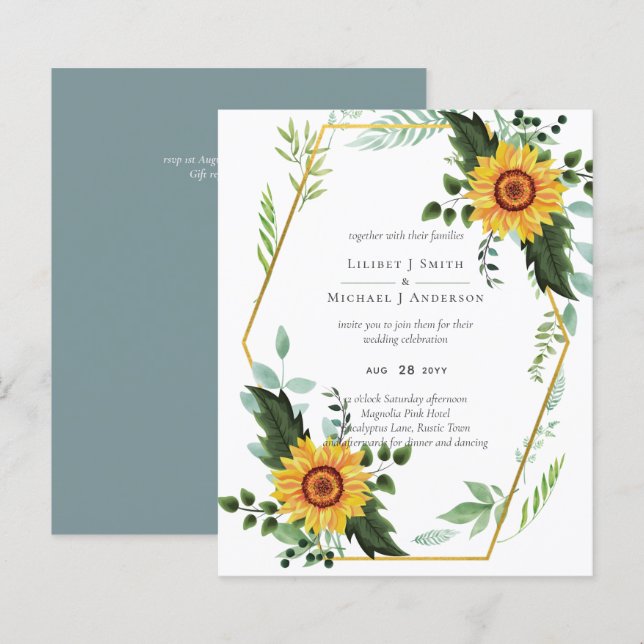 Papier Rustique BOHO Sunflowers Mariage de verdure (Devant / Derrière)