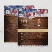 Rustique Bourgogne bleu Floral Dentelle Mariage RS