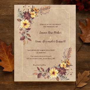 Papier Rustique Bourgogne Jaune Floral Mariage de automne