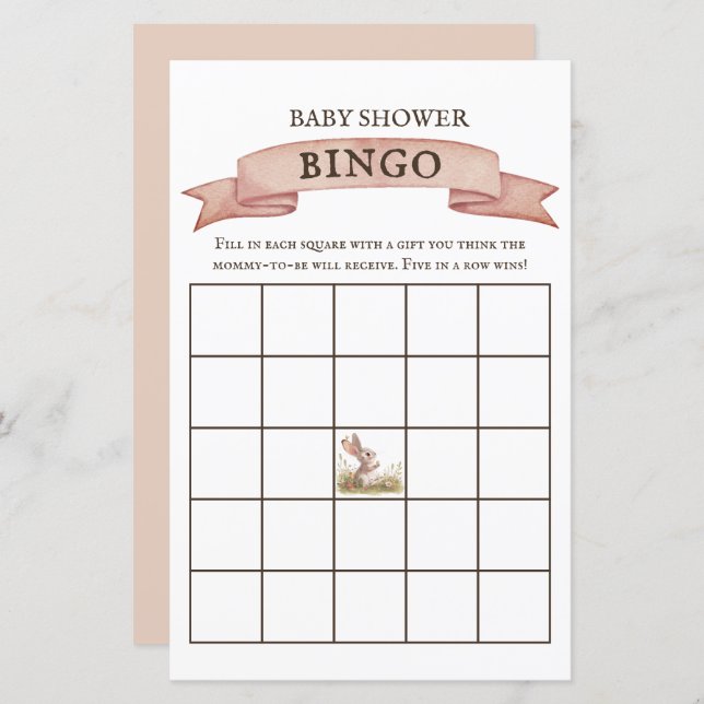 Papier Rustique Bunny Baby shower Jeu de Bingo (Devant / Derrière)
