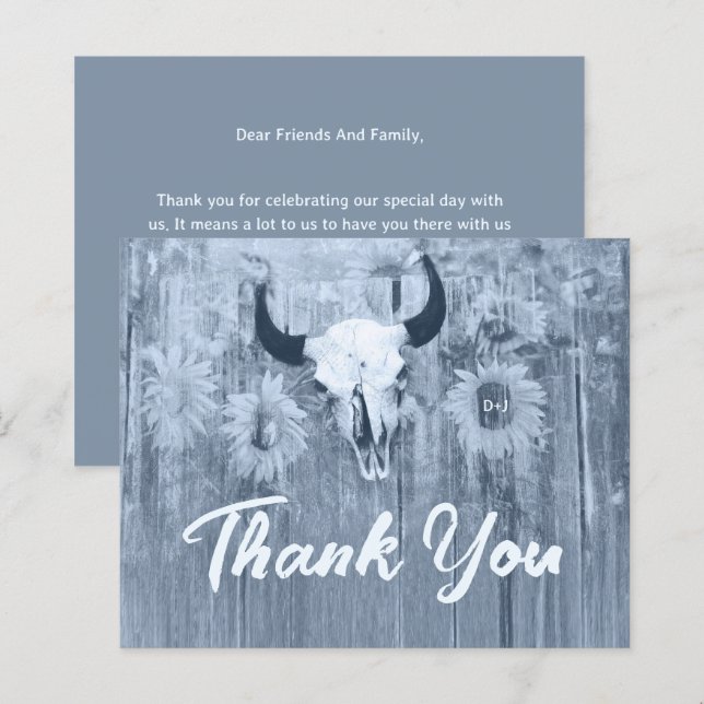 Papier Rustique Dusty Blue Sunflowers Bull budget crâne (Devant / Derrière)