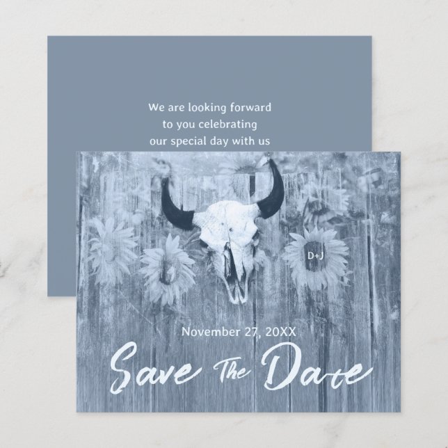 Papier Rustique Dusty Blue Sunflowers Bull budget crâne (Devant / Derrière)