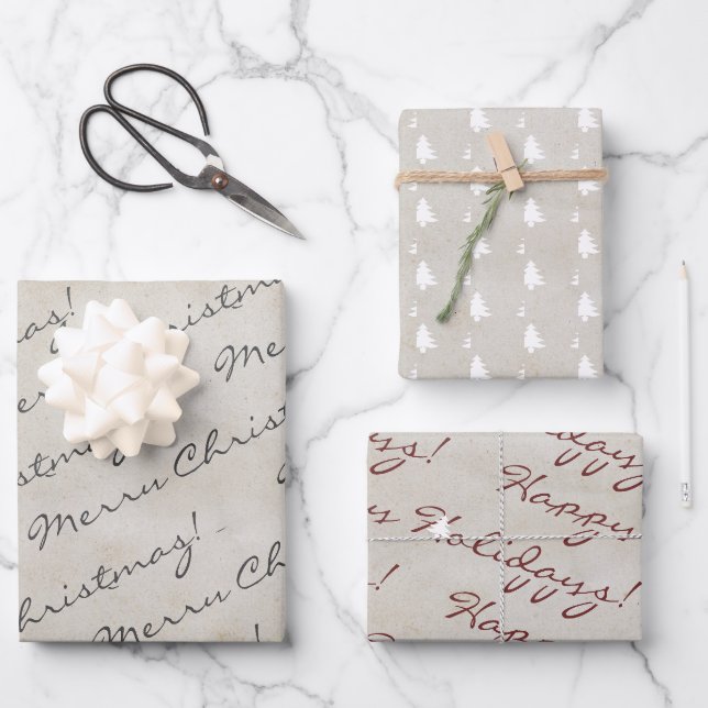 Papier Rustique Kraft Joyeux Noël Joyeux Fêtes (Recto)