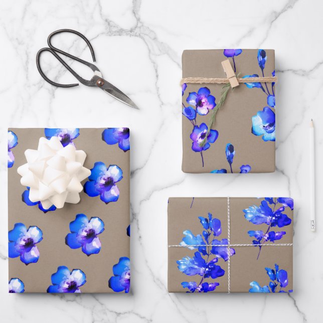 Papier Rustique Kraft violet Aqua bleu pétales à f (Recto)