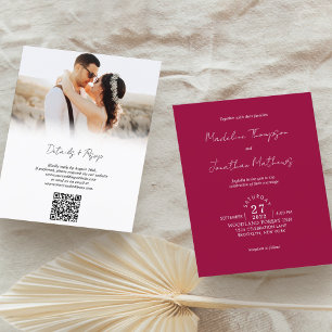 Papier Rustique Magenta Rouge Photo Budget Mariage QR Cod