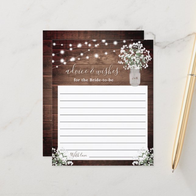 Papier Rustique Mason Jar Lights Monogramme Conseil Maria (Devant/Arrière en situation)