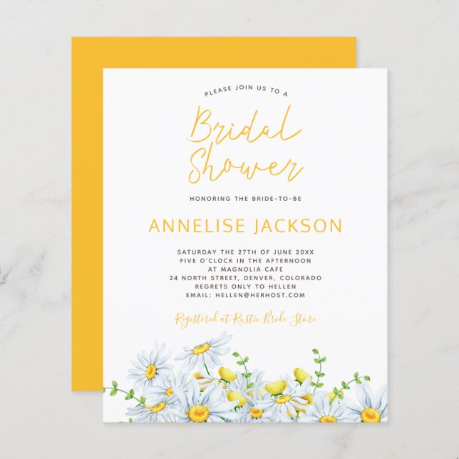 Papier Rustique moderne floral BUDGET invitation douche n (Devant / Derrière)