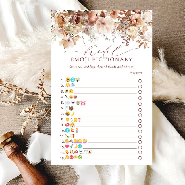 Papier Rustique Neutre Boho Floral Emoji jeu de pictionna (Créateur téléchargé)