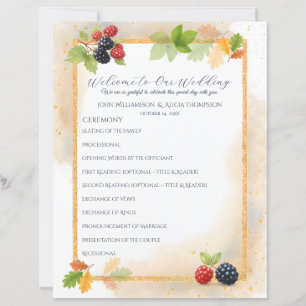 Papier Rustique Romantique Automne Berry Wedding Programm