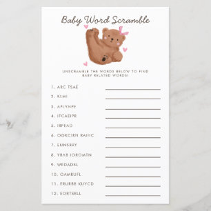 Papier Rustique rose ours Bébé Mot Scramble Jeu