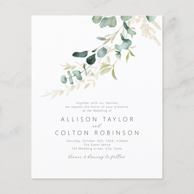Papier Rustique sauge budget vert tout en un mariage (Devant)