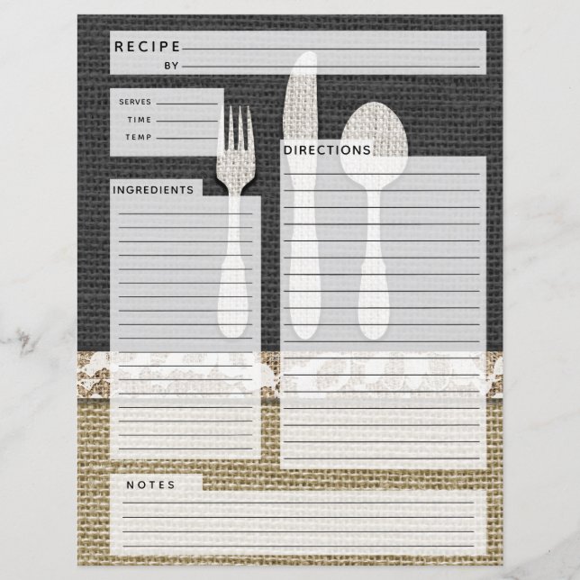 Papier Rustlic Pays Burlap Recette Insertion (Devant)