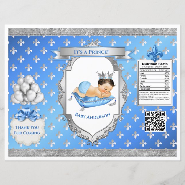 Papier Sac à puce Coussin Prince Royal Baby Blue & Silver (Devant)