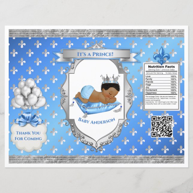 Papier Sac à puce Coussin Prince Royal Baby Blue & Silver (Devant)