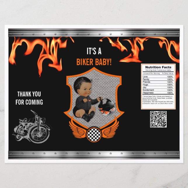 Papier Sac à puces moto bébé orange noir (Devant)