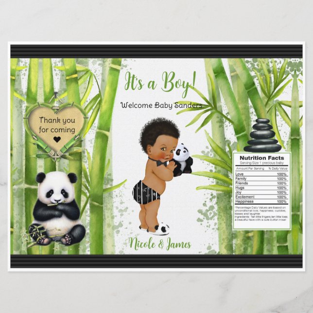 Papier Sac à puces Thème Bamboo Panda pour bébé garçon (Devant)