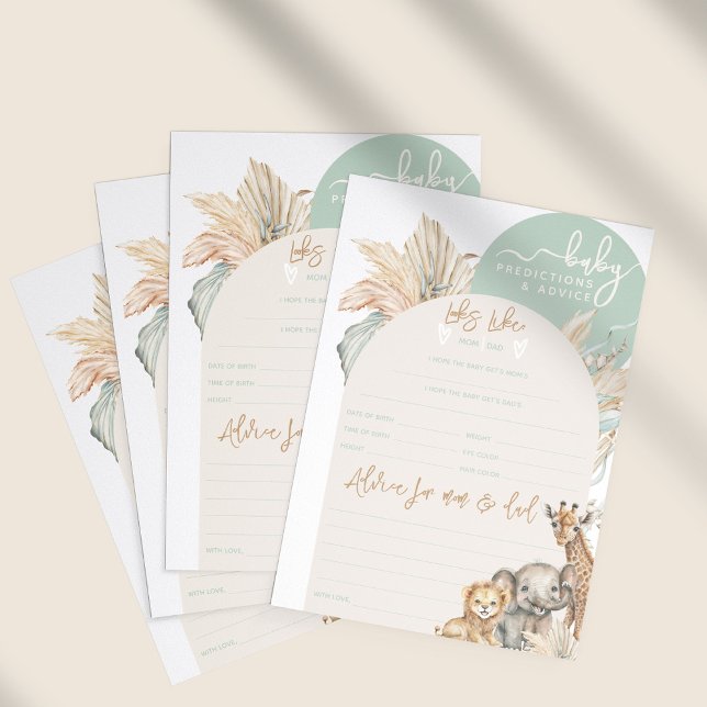 Papier Safari animal boho Baby shower prédictions jeu (Créateur téléchargé)