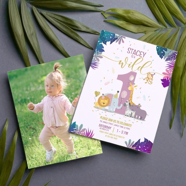Papier Safari Animal Wild One Girl Budget Photo Anniversa (Créateur téléchargé)