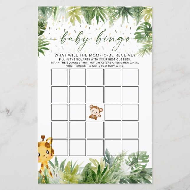 Papier Safari Animaux Baby Bingo Jeu (Devant)
