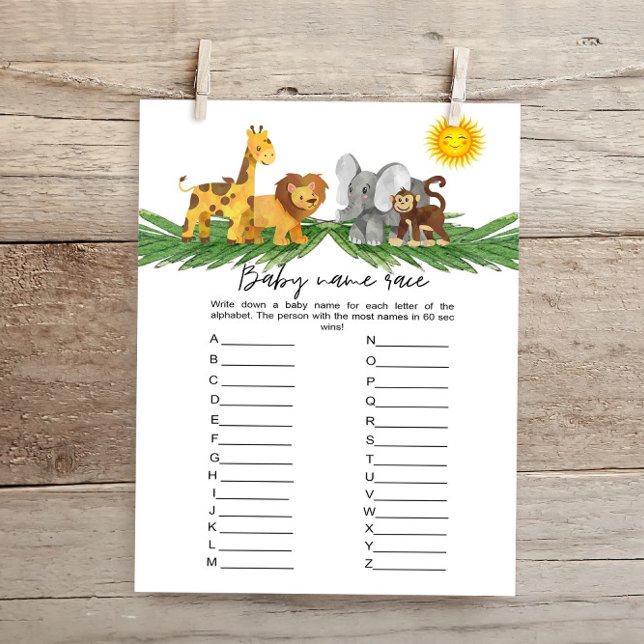 Papier Safari Animaux Baby Names Baby shower Jeu (Créateur téléchargé)