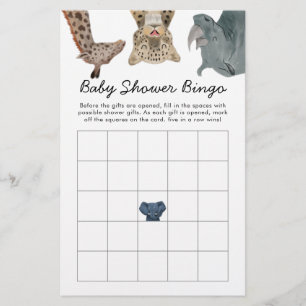 Papier Safari Animaux Baby shower Jeu de Bingo