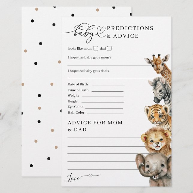 Papier Safari Animaux Baby shower moderne Jeu (Devant / Derrière)