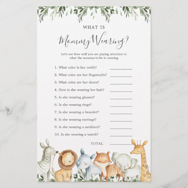 Papier Safari Animaux Baby shower Qu'est-ce que maman por (Devant)