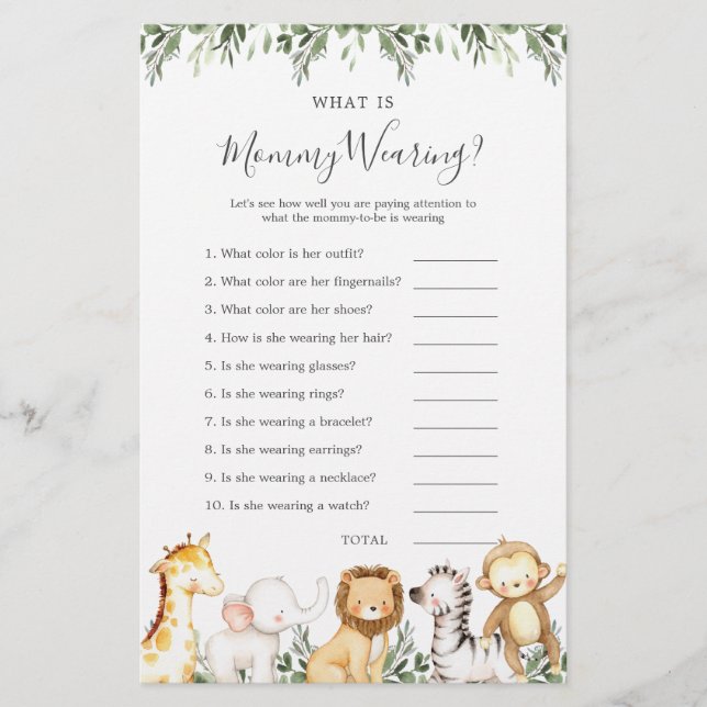 Papier Safari Animaux Baby shower Qu'est-ce que maman por (Devant)