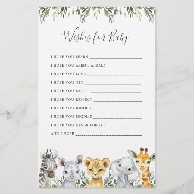 Papier Safari Animaux Baby showers Voeux Pour Bébé (Devant)