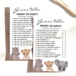 Papier Safari Animaux "Devine Qui..." Jeu baby shower
