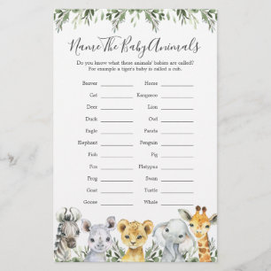 Papier Safari Animaux Nom du Baby shower Les Bébés Animau