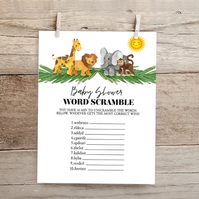 Papier Safari Animaux Word Scrumble Baby shower Jeu (Créateur téléchargé)