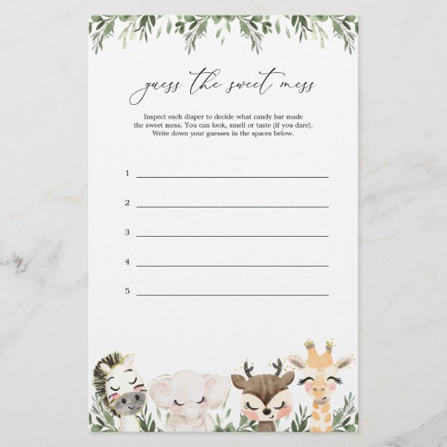 Papier Safari Baby shower Devine The Sweet Mess Game (Devant)