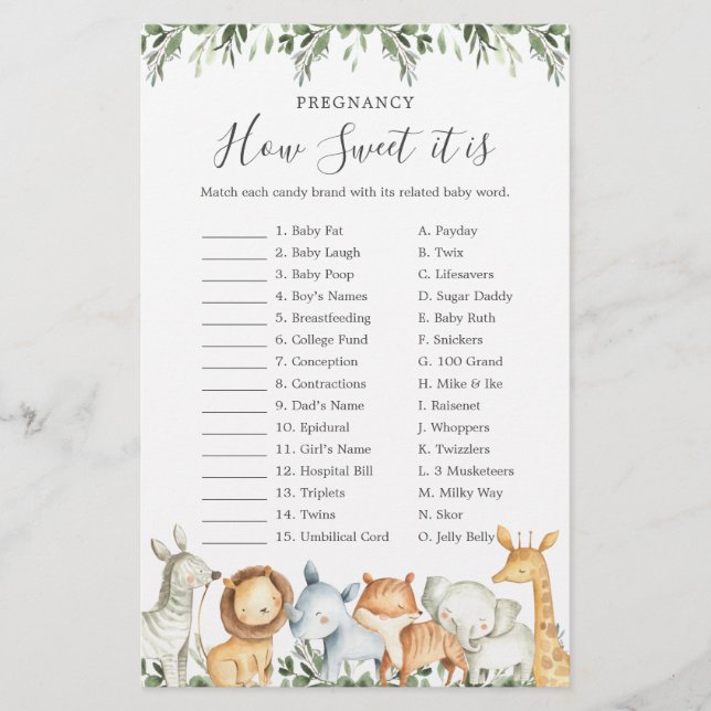 Papier Safari Baby shower Grossesse Comme il est doux jeu (Devant)