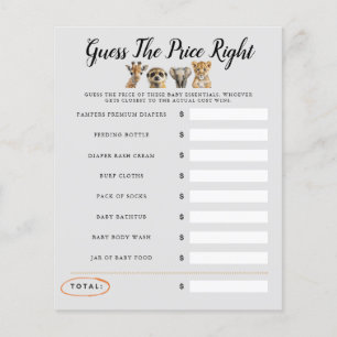 Papier Safari Baby shower Jeu Devinez Le Prix