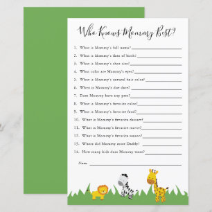 Papier Safari Baby shower Jeu Qui Connaît Maman Meilleur