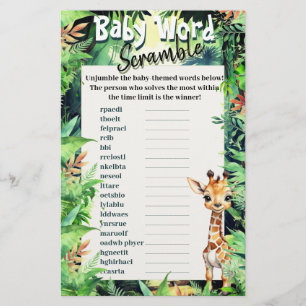 Papier Safari Baby shower Word Scramble Giraffe Green
