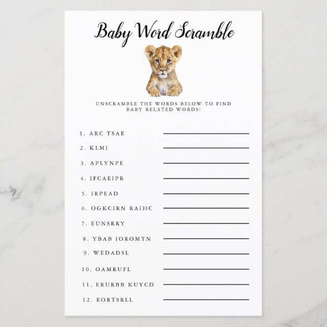 Papier Safari Baby Word Scramble Jeu (Devant)