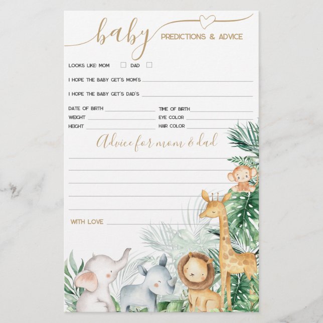 Papier Safari Bébé Animaux Verdure jeu de Baby shower (Devant)