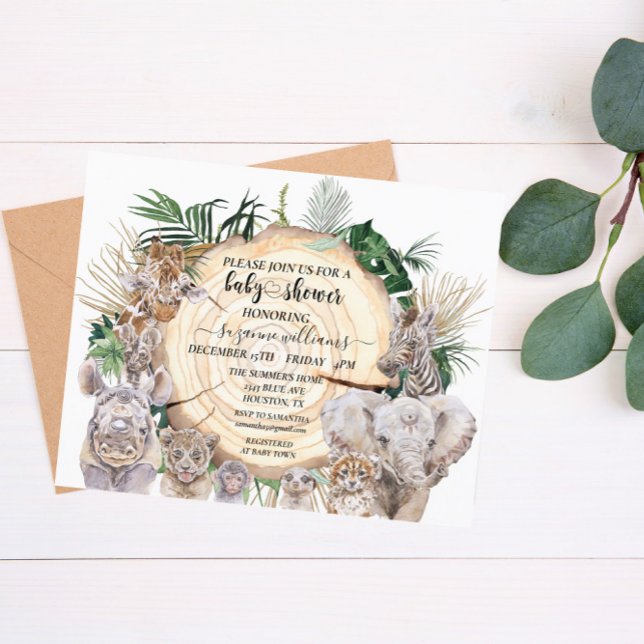 Papier Safari Bébés animaux Aquarelle Baby shower Jungle (Créateur téléchargé)