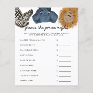 Papier Safari Devine Le Prix Bon Baby shower Jeu