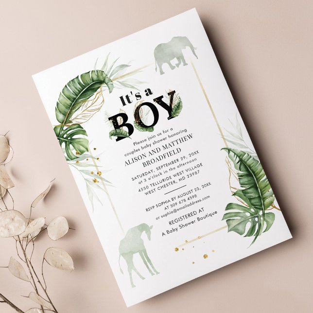 Papier Safari Elephant Giraffe Baby shower Invitation (Elephant Giraffe Safari Baby Shower Invitation)