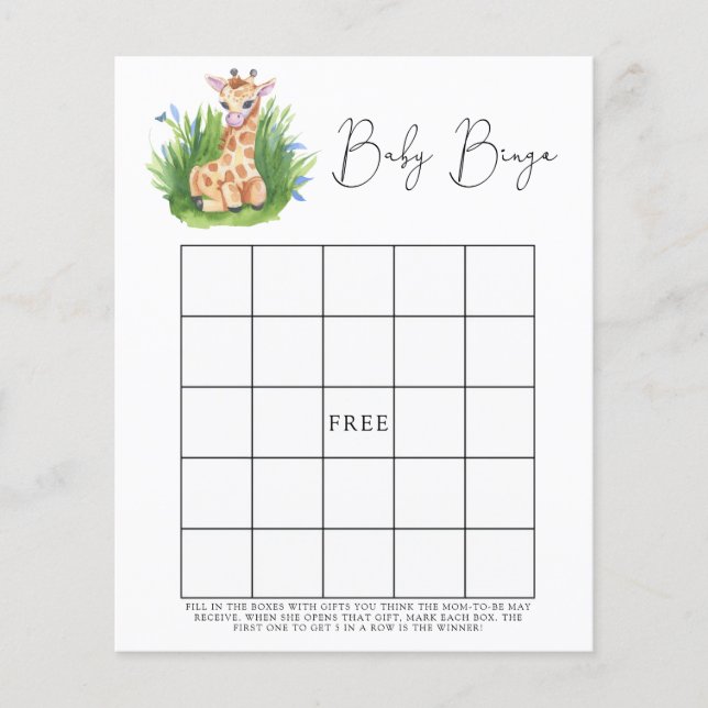Papier Safari Giraffe - Baby shower jeu de bingo (Devant)