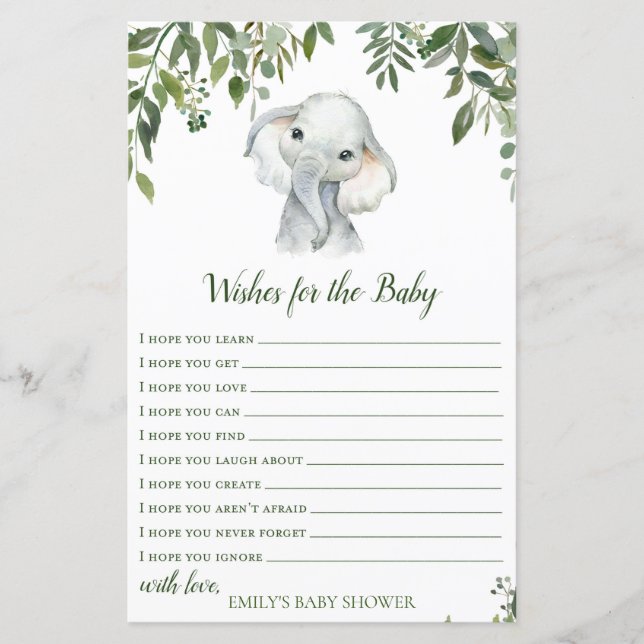 Papier Safari Jungle Elephant Baby shower Jeu IMPRIMÉ (Devant)
