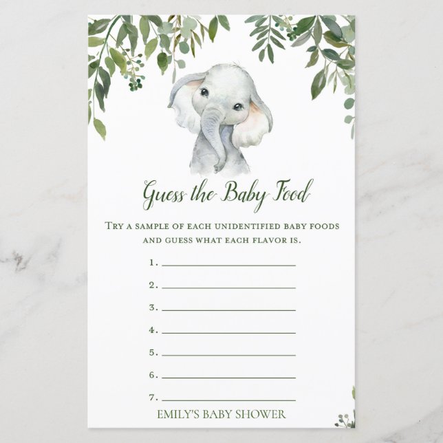 Papier Safari Jungle Elephant Baby shower Jeu IMPRIMÉ (Devant)