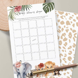 Papier Safari mignonne Animaux bébé fille douche Bingo
