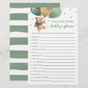 Papier Sage Baby shower Daddy's Phrase Jeu Teddy Bear